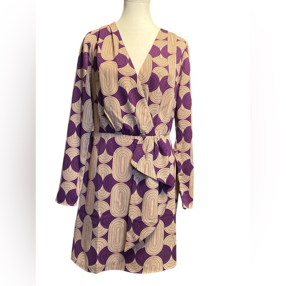 milk and honey Dresses & Skirts - Purple and Cream Long Sleeve Dress with Geometric Print